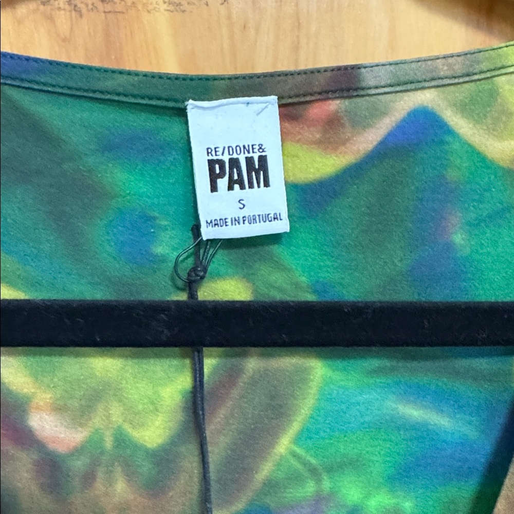 Re/Done x Pam Anderson Wrap Tie Top - Green Butterfly - Picture 7 of 8